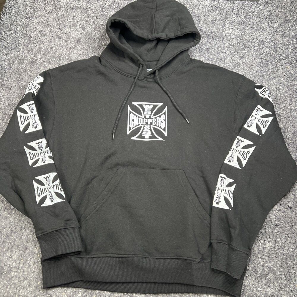 West Coast Choppers Hoodie Mens M Black Iron Cross Long Beach Jesse James
